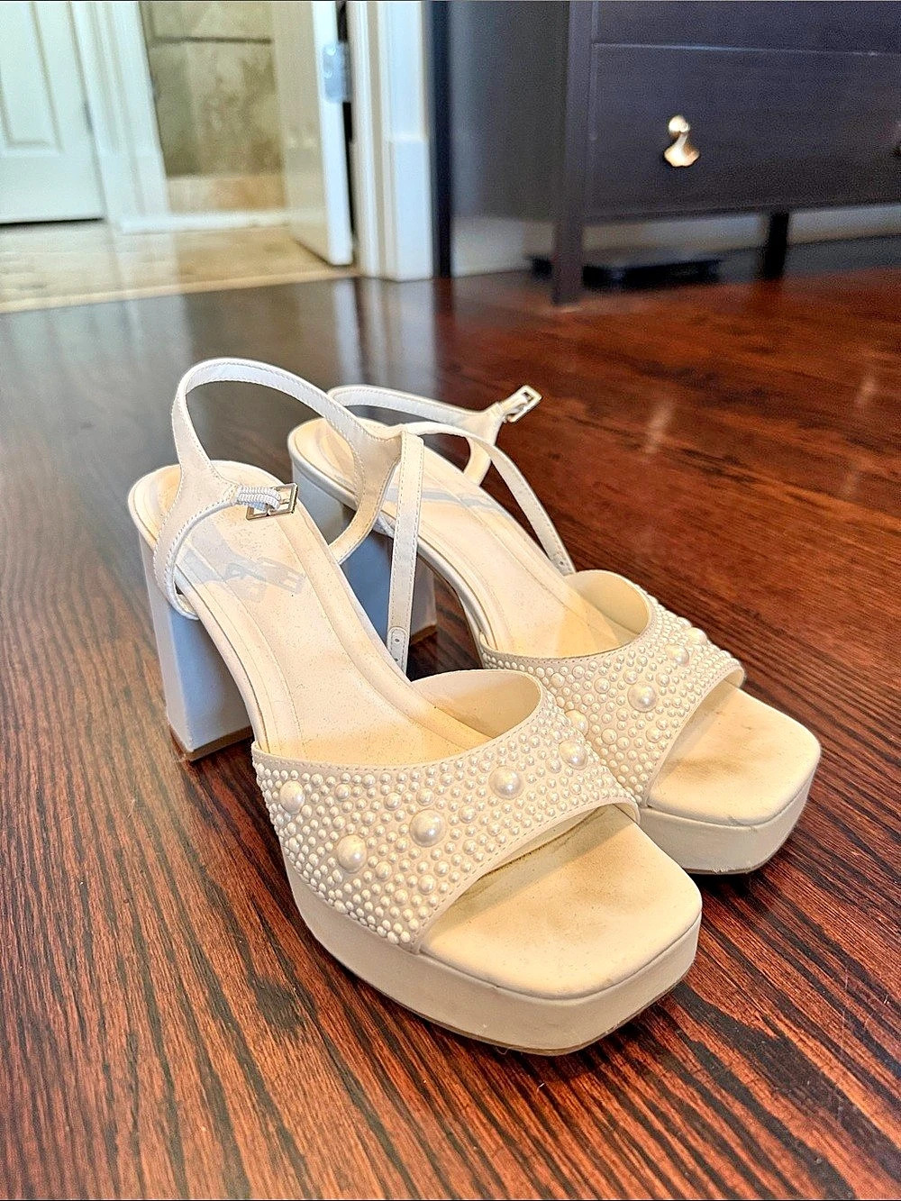 Embellished Platform Heels in Cream